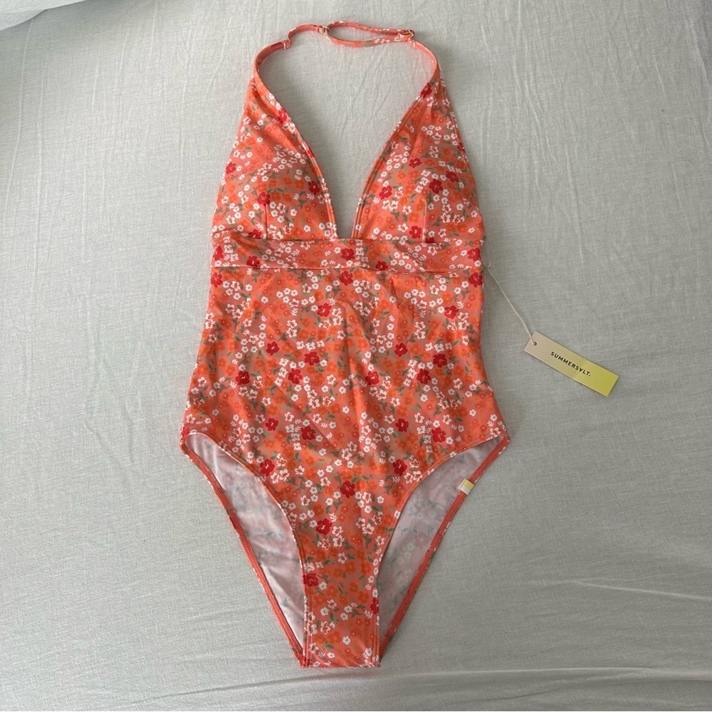 SUMMERSALT NWT The Halter Plunge One-Piece in Orchid Ditsy Floral Size 6